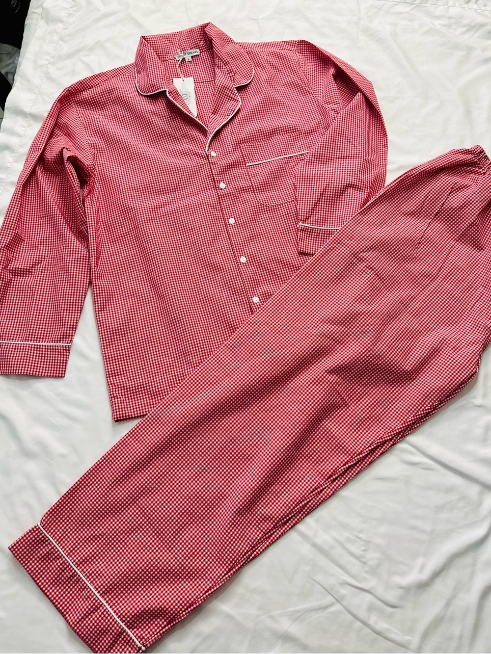 Red Check Cotton Button-Down Pajama Set